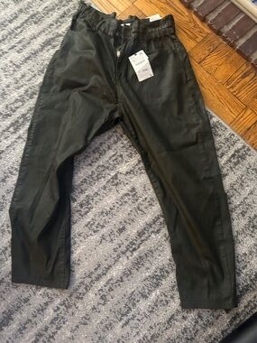 Zara Olive Green Paperbag Waist Chinos